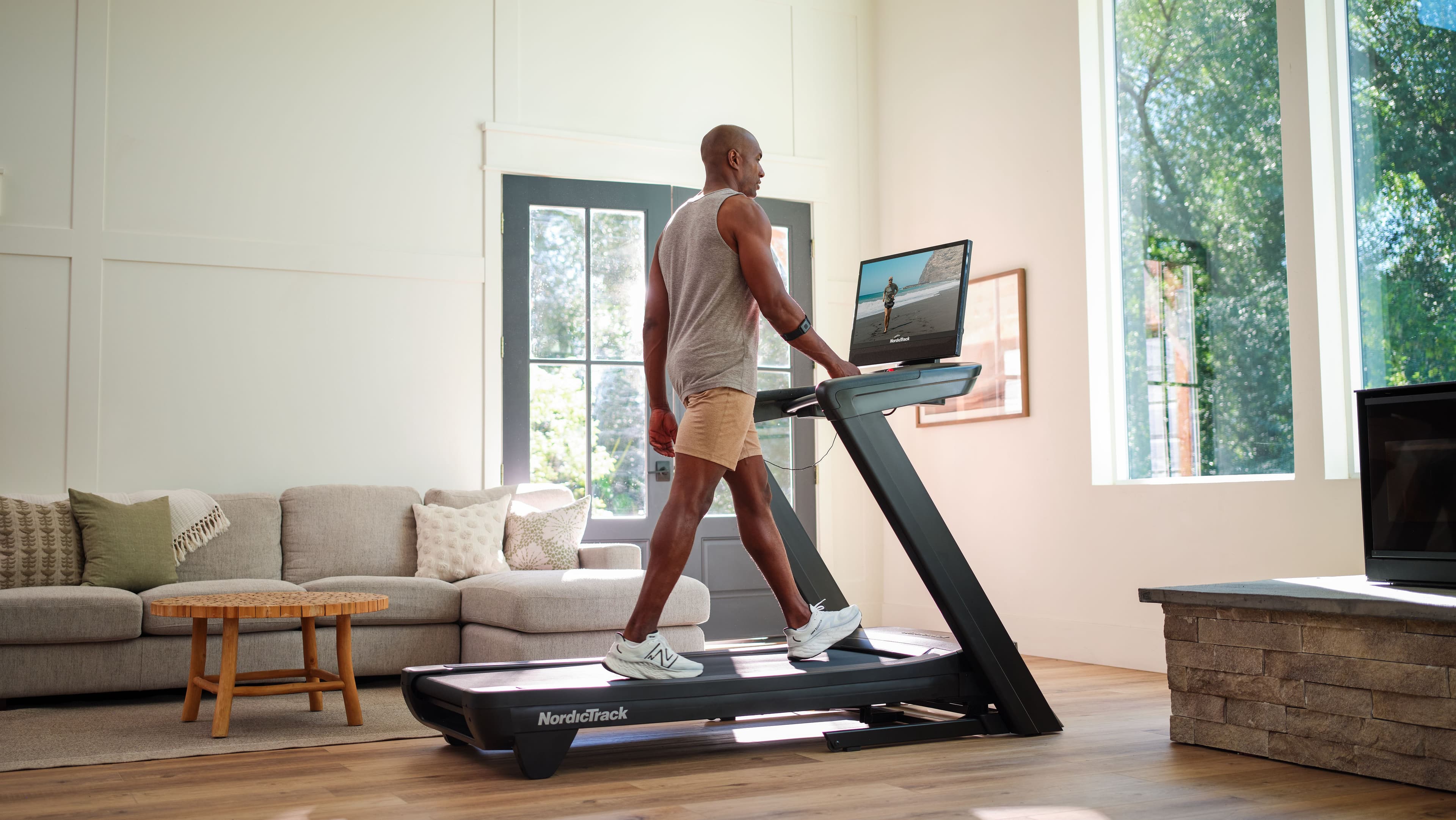 See the NordicTrack Commercial 2450 Treadmill in a real home setup, built for low-impact walking with a RunFlex cushioned deck and guided iFIT workouts.
