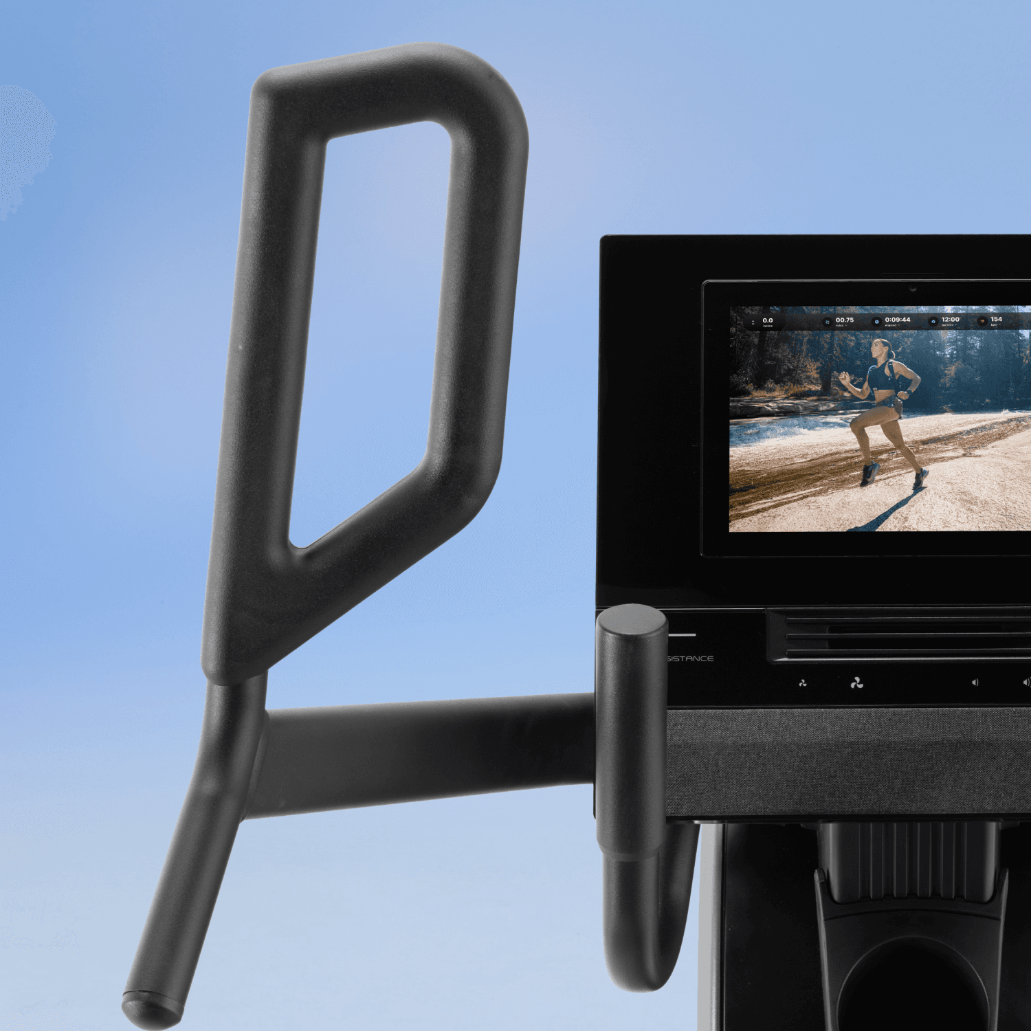 the Nordictrack Step Climber with focus on the console and the left handle
